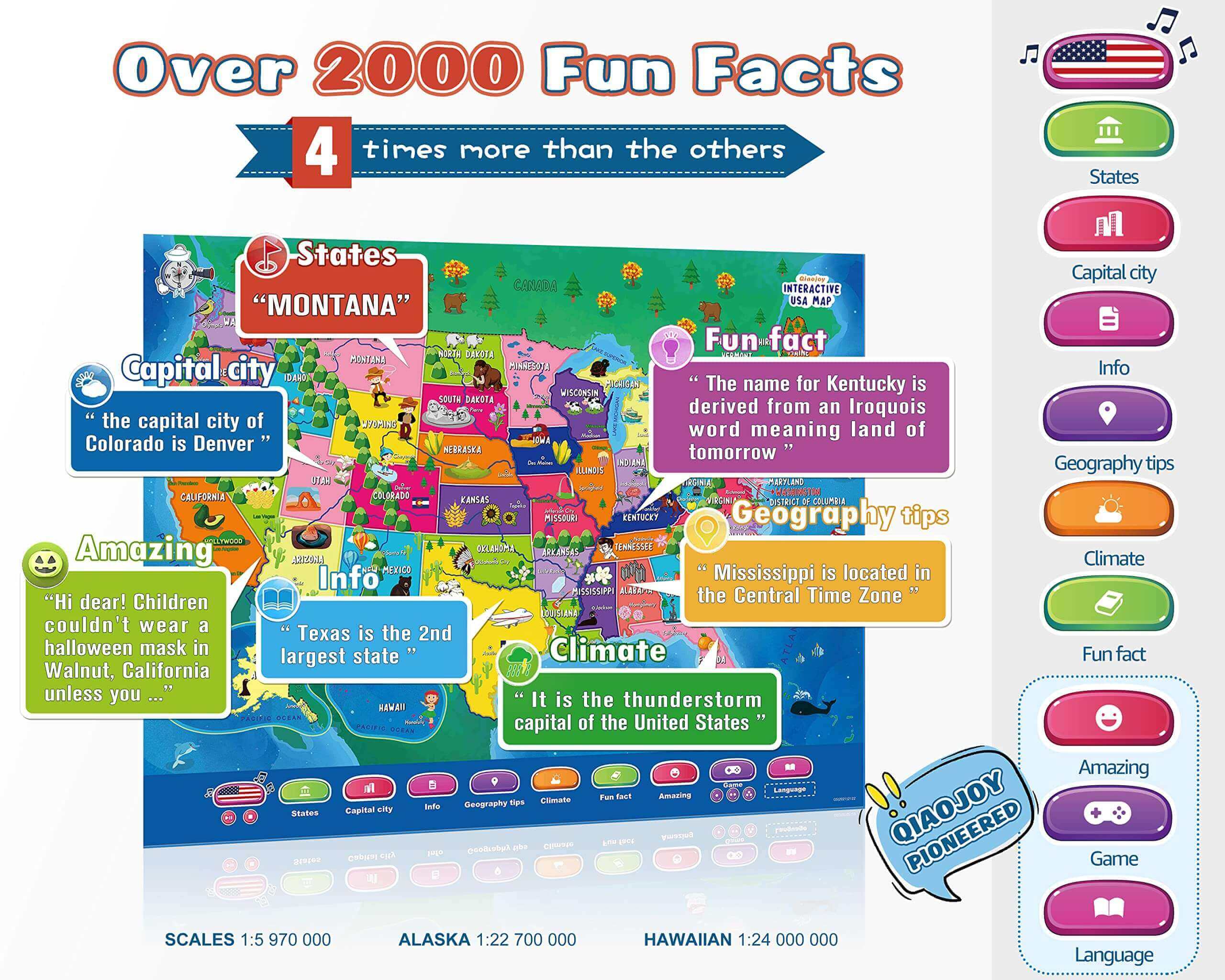 Interactive Kids Map Bilingual United States Map for Kids Learning