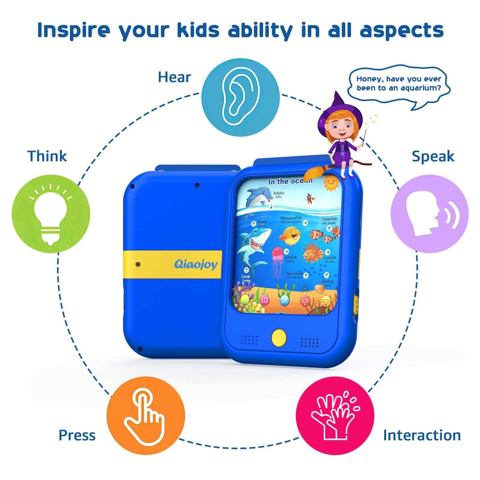 Qiaojoy Kids Learning Tablet Educational Learning Pad (40 Thematic Worlds)