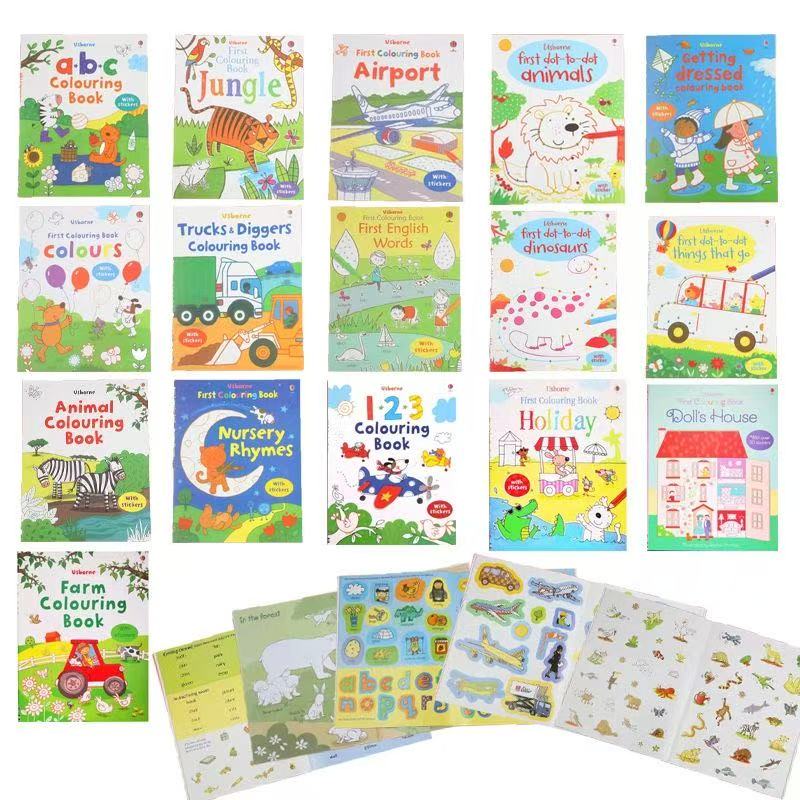 Ciaojoy English Learning Coloring & Sticker Printed Book for Kids - Interactive Toddler Activity Book with Scenes, Word Games & Parent-Child Fun