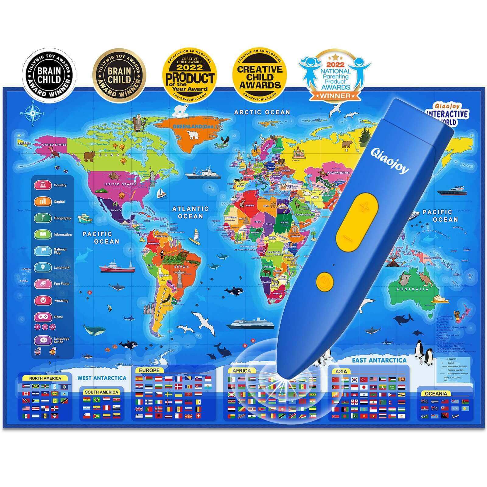 Qiaojoy Bilingual Interactive World Map for Kids