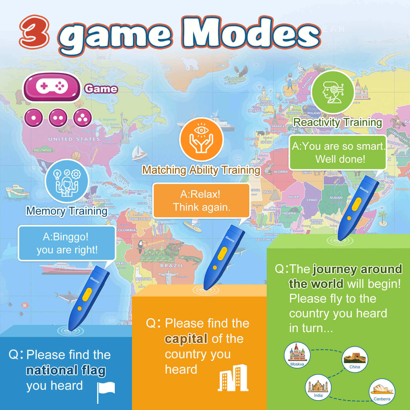 Qiaojoy Bilingual Interactive World Map for Kids