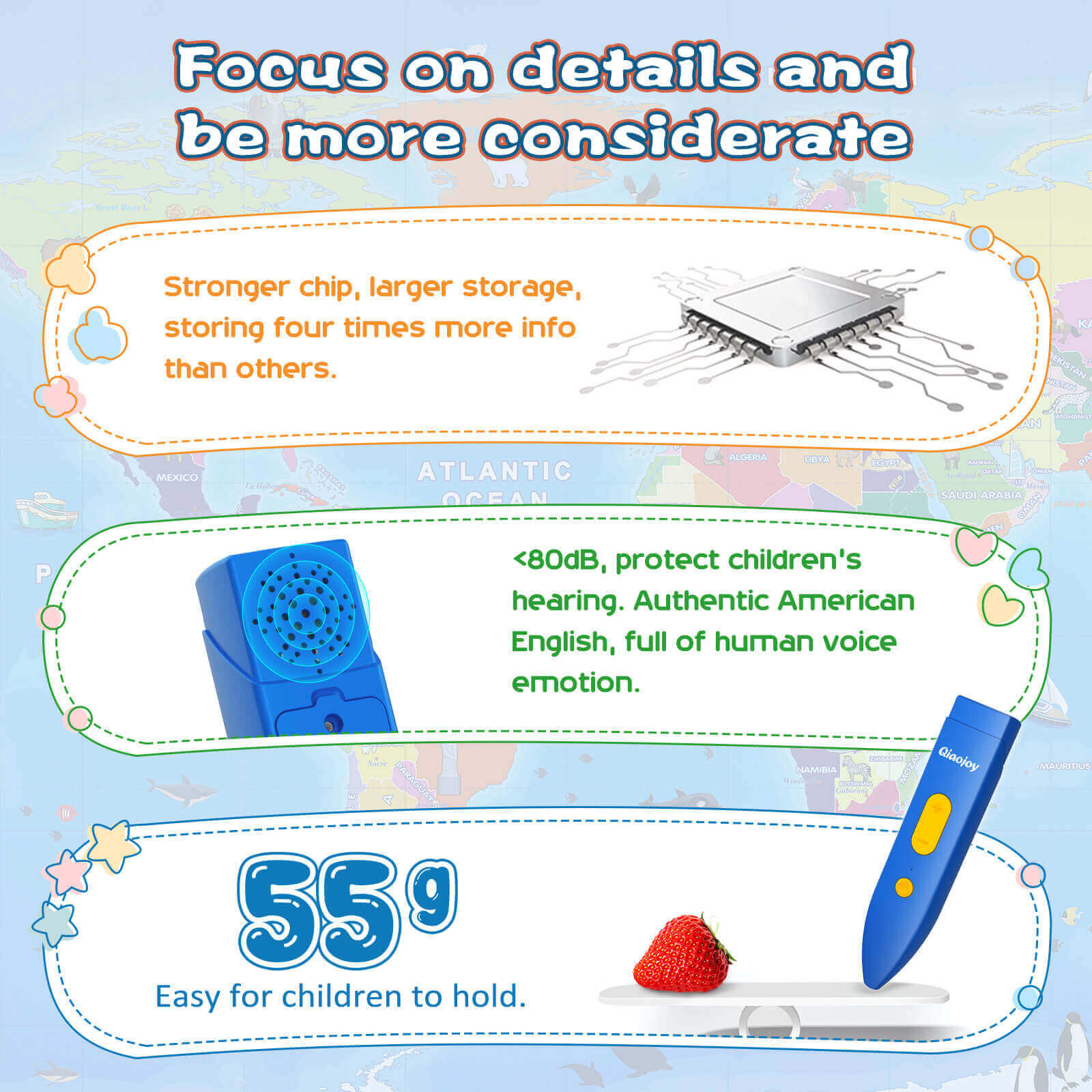 Qiaojoy Bilingual Interactive World Map for Kids