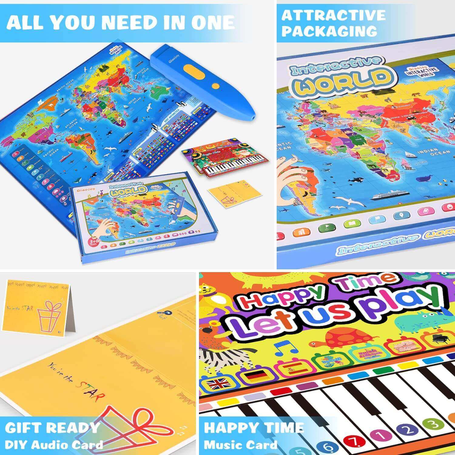 Qiaojoy Bilingual Interactive World Map for Kids