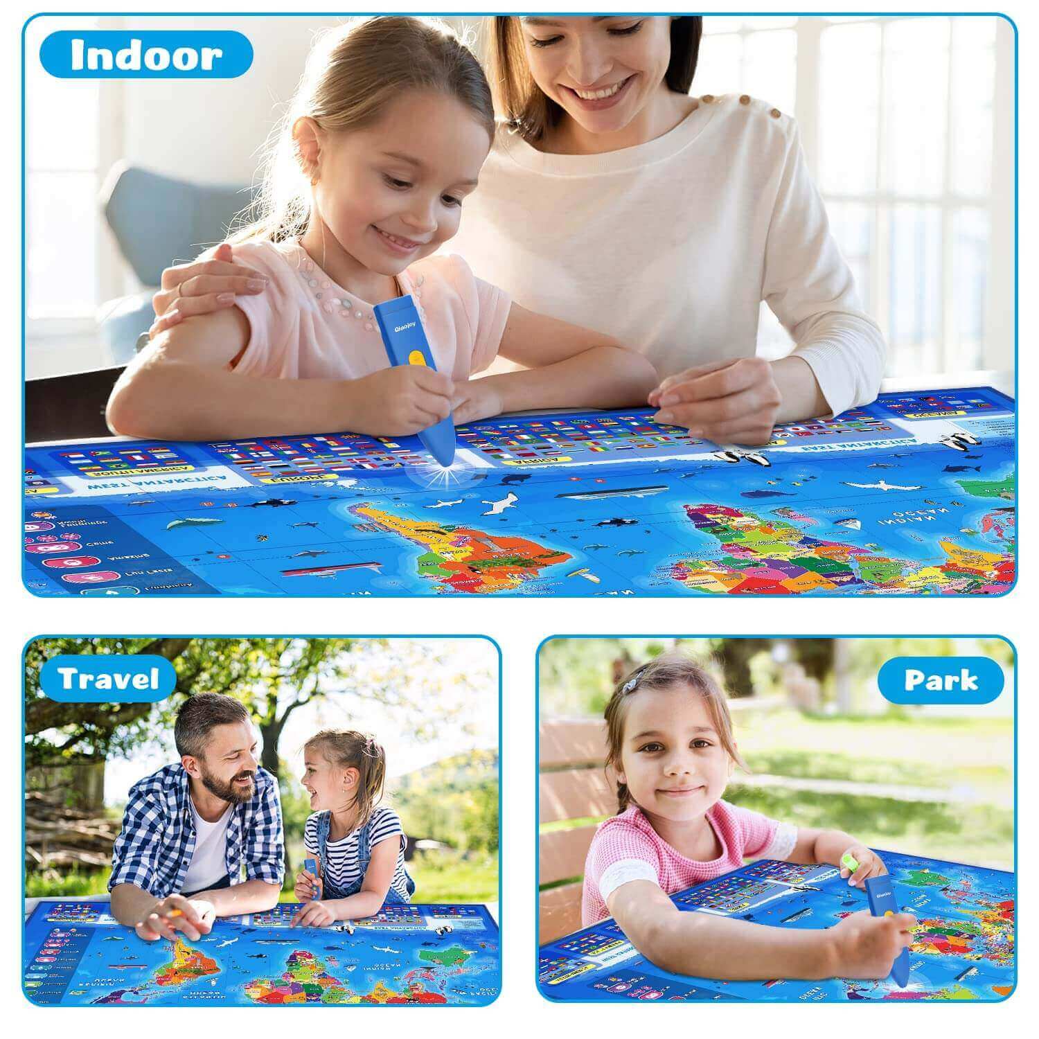 Qiaojoy Bilingual Interactive World Map for Kids